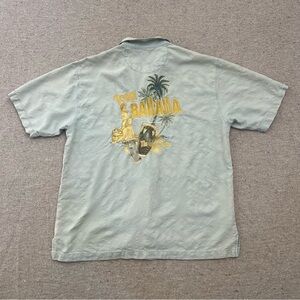 Tommy Bahama Men's Light Green 100% Silk Hawaiian Graphic Button Shirt Sz Large